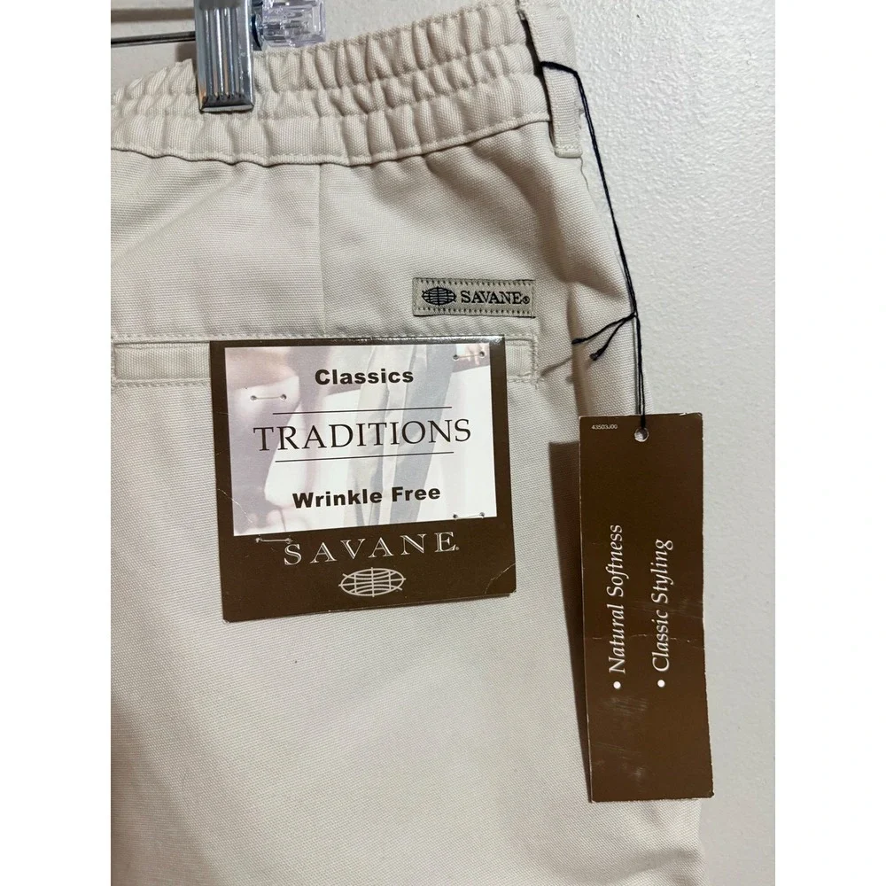 Savane Pleated Chino Shorts Mens 42 Khaki NWT Wrinkle Free Cotton Traditions